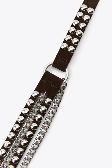 CONTRAST DOUBLE LEATHER CHAIN BELT - Brown by Zara - Image 3