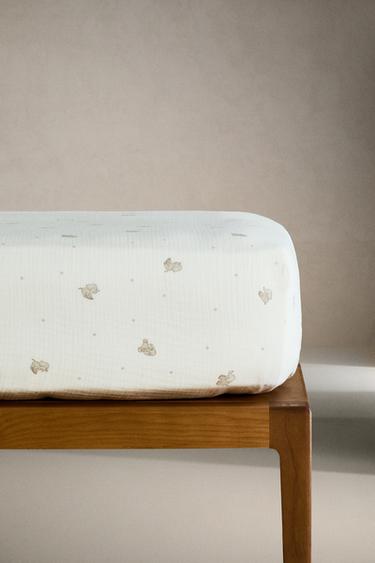 CHILDREN'S MUSLIN ELEPHANT FITTED SHEET - Grey by Zara - Image 0