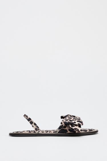ANIMAL PRINT FLAT SANDALS WITH BOW - Leopard by Zara - Image 0