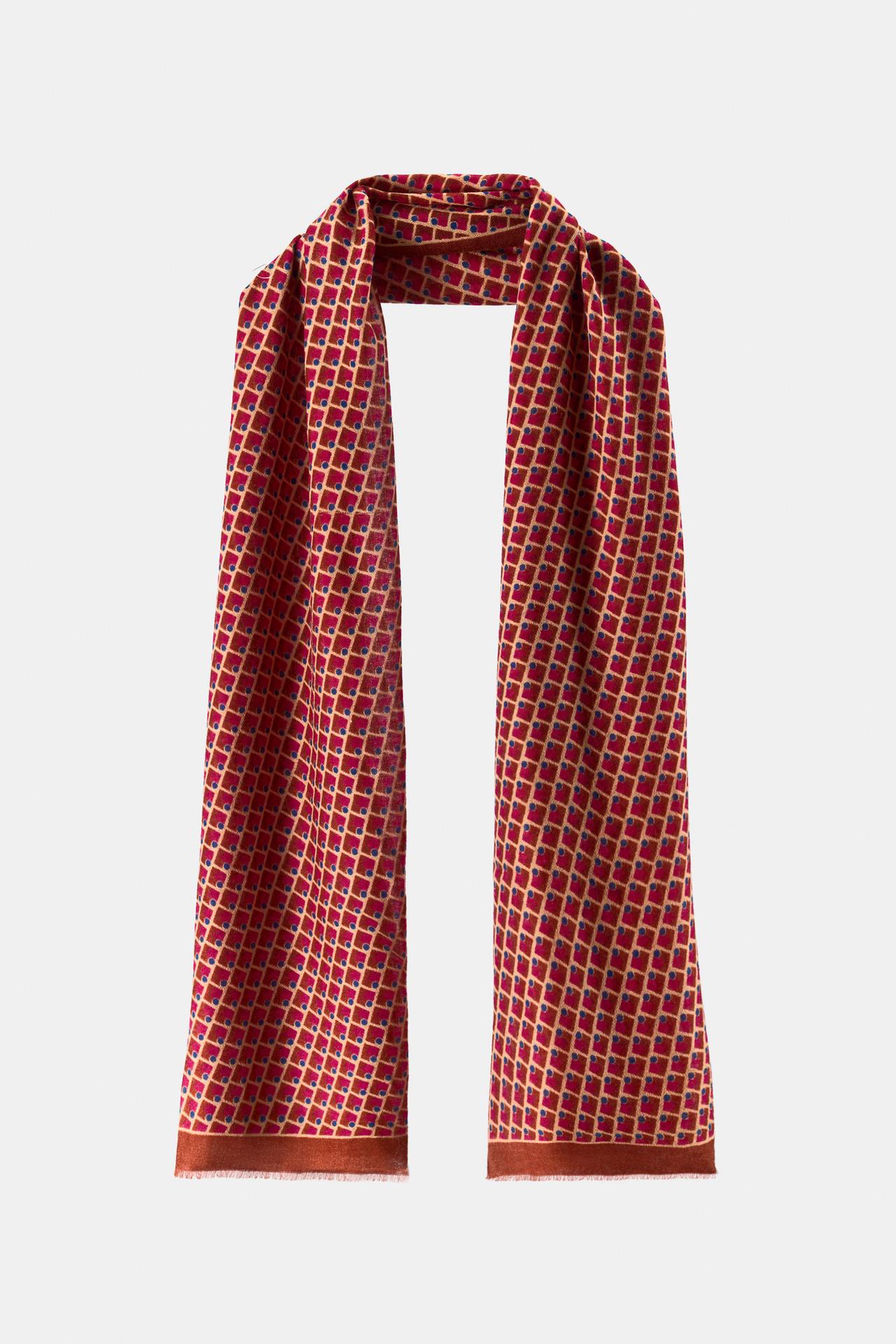 GEOMETRIC PRINT WOOL BLEND SCARF — Red