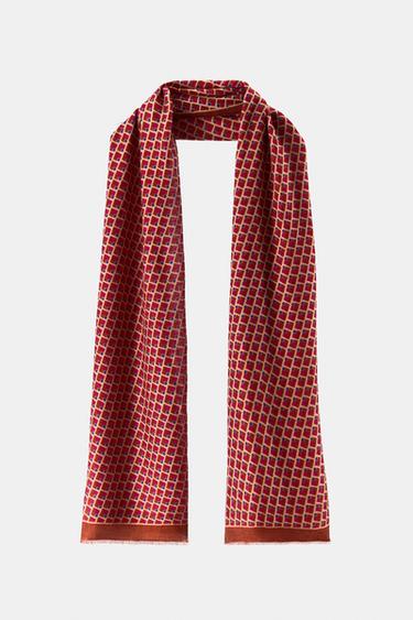 GEOMETRIC PRINT WOOL BLEND SCARF — Red 2