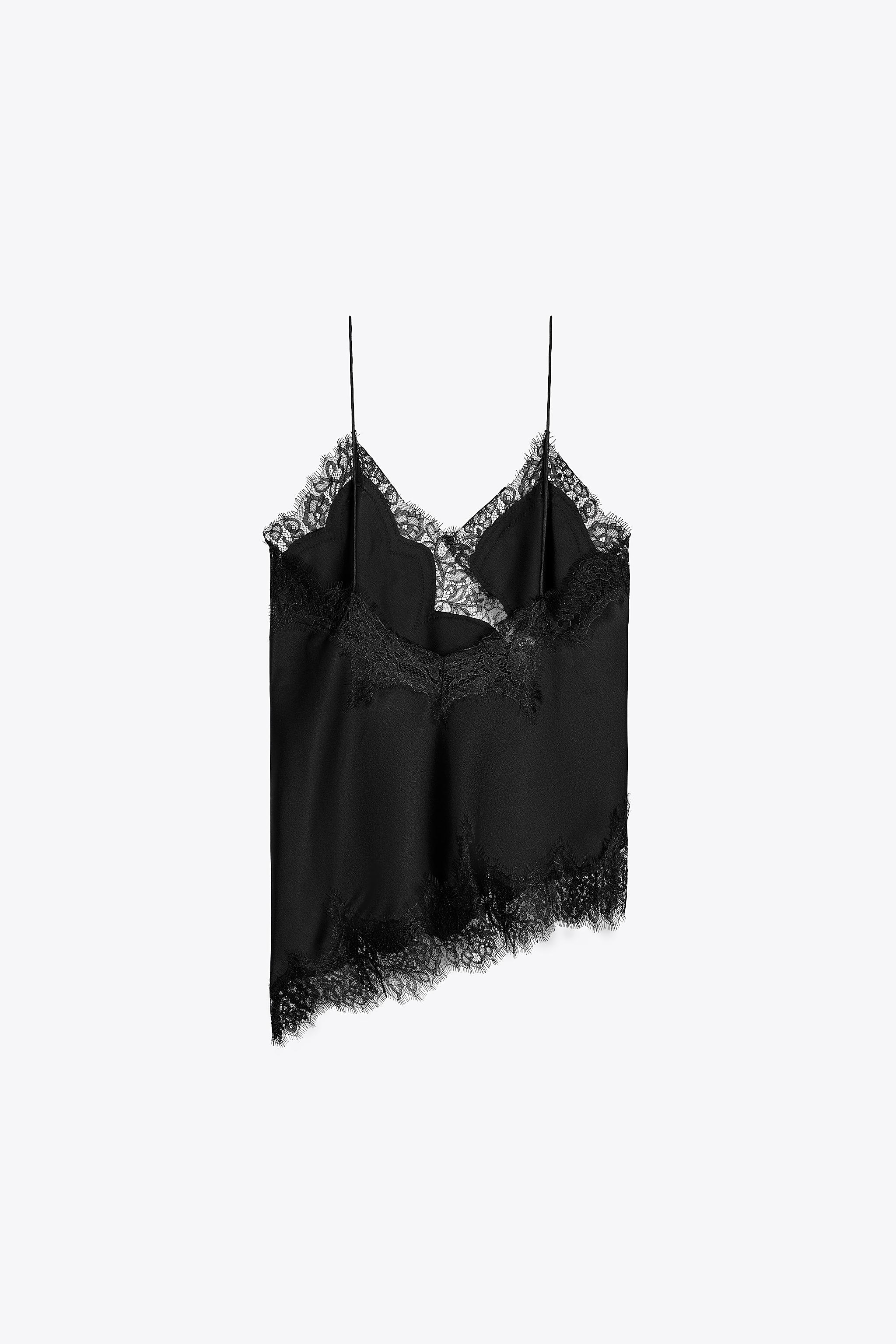 ZARA ザラ　レーストリムキャミソールトップス ZARA - 新品タグ付き🖤ZARA レーストリム キャミソール トップス