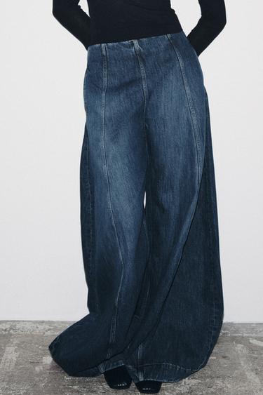 Zara ZW COLLECTION HIGH-WAIST BALLOON JEANS - Blue
