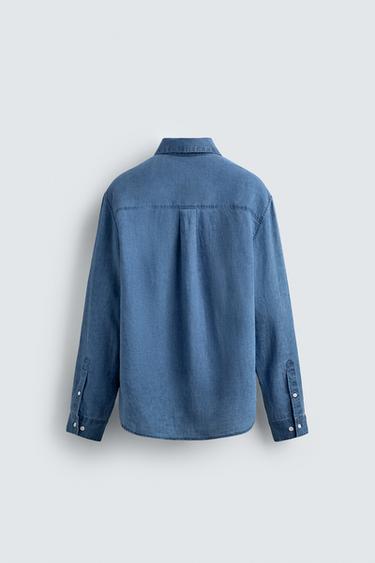 REGULAR FIT 100% INDIGO LINEN SHIRT - Dark indigo by Zara - Image 7