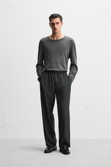 Zara LONG SLEEVE CREPE T-SHIRT - Anthracite grey - Image 0