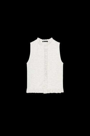 Zara SOFT RUFFLED TOP - Beige marl - Image 0