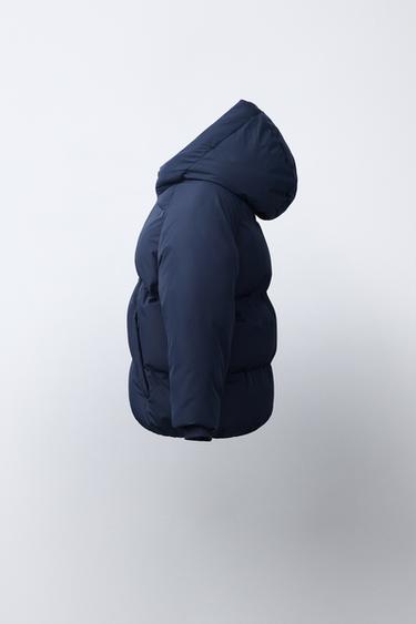 WATER-REPELLENT QUILTED HOODED COAT - Navy blue by Zara