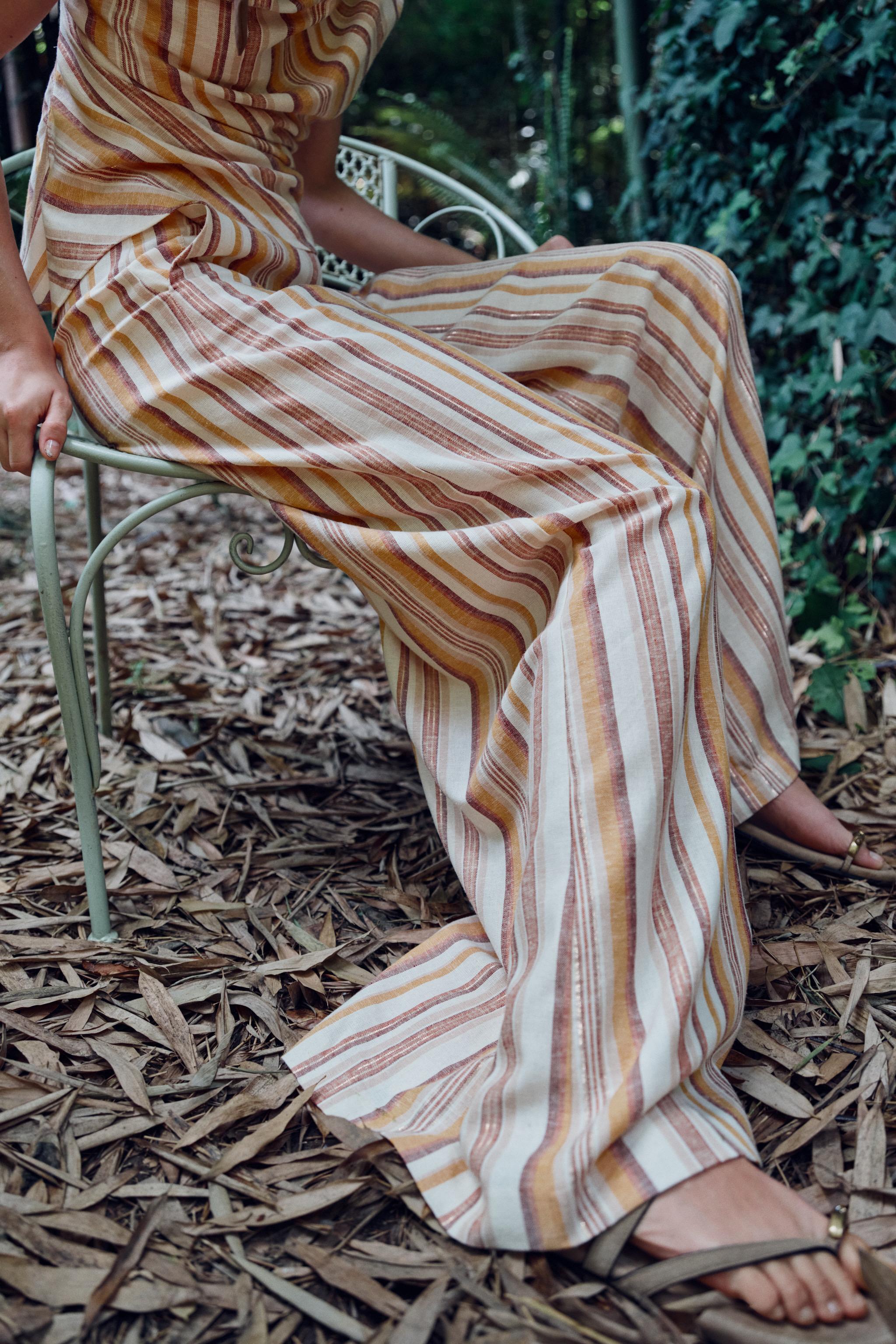 Женские брюки Zara STRIPED LINEN WIDE LEG PANTS — фото 3