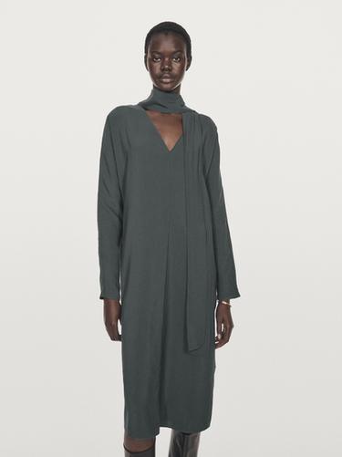 Zara V-neckline midi dress with tie detail - 846