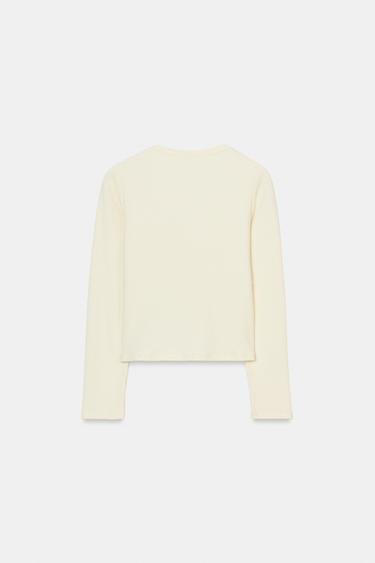 RIB LONG SLEEVE T-SHIRT - Ecru by Zara - Image 4