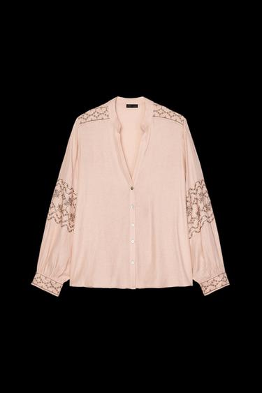 EMBROIDERED BLOUSE - Beige-pink by Zara - Image 0