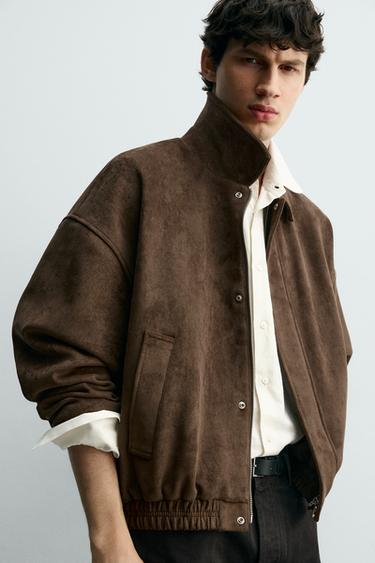 RELAXED FIT FAUX SUEDE JACKET - Brown by Zara - Image 4