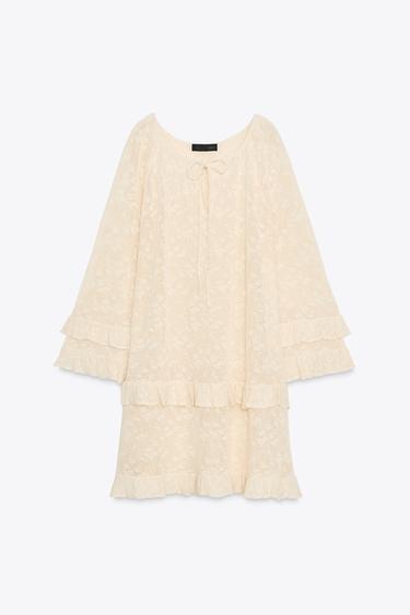 ROBE EN MAILLE POINTELLE À VOLANTS - Écru de Zara - Image 3
