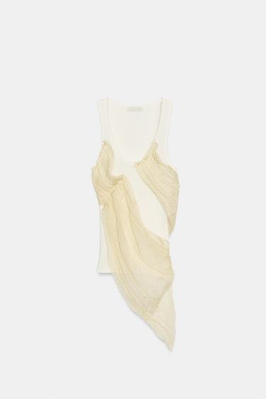 RIBBED COMBINED TOP - Oyster-white by Zara - Image 4