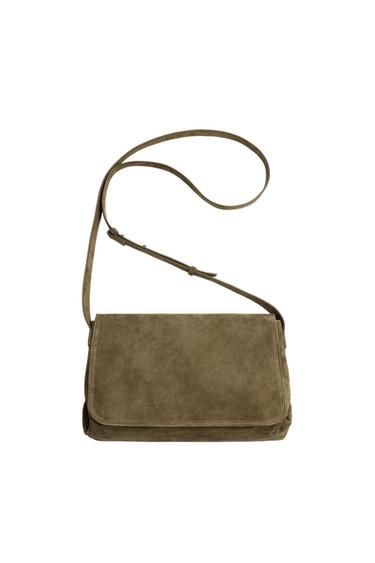 LEATHER CROSSBODY BAG - Khaki Green by Zara