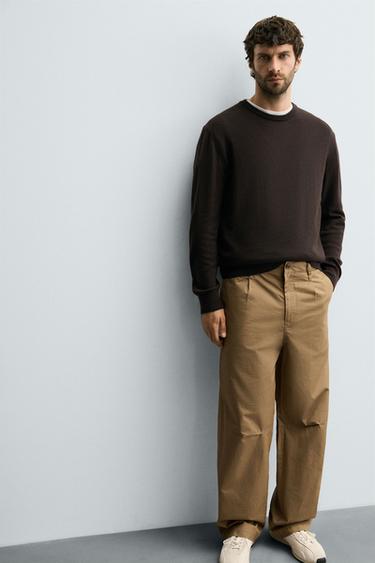 PANTALON CHINO COUPE DÉCONTRACTÉE À PLIS - Marron clair de Zara - Image 5