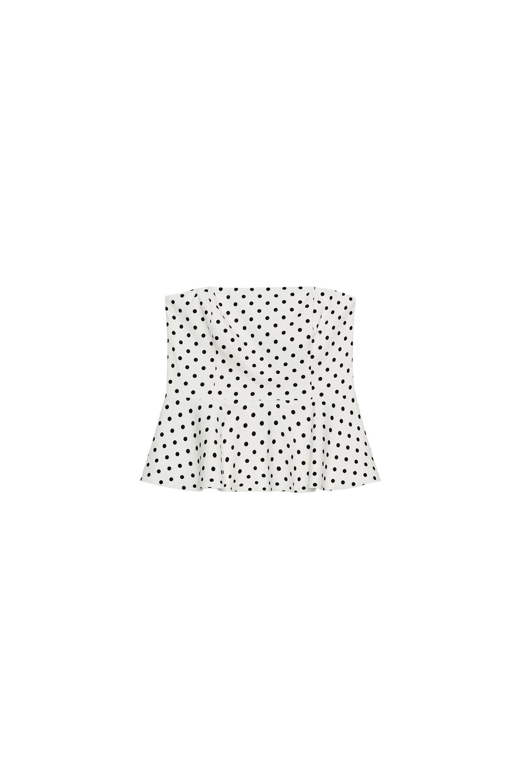 POLKA DOT STRAPLESS PEPLUM TOP - image 3