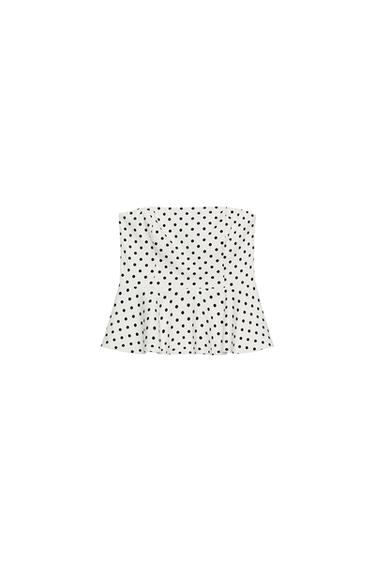 POLKA DOT PEPLUM BANDEAU TOP - Ecru / Black by Zara