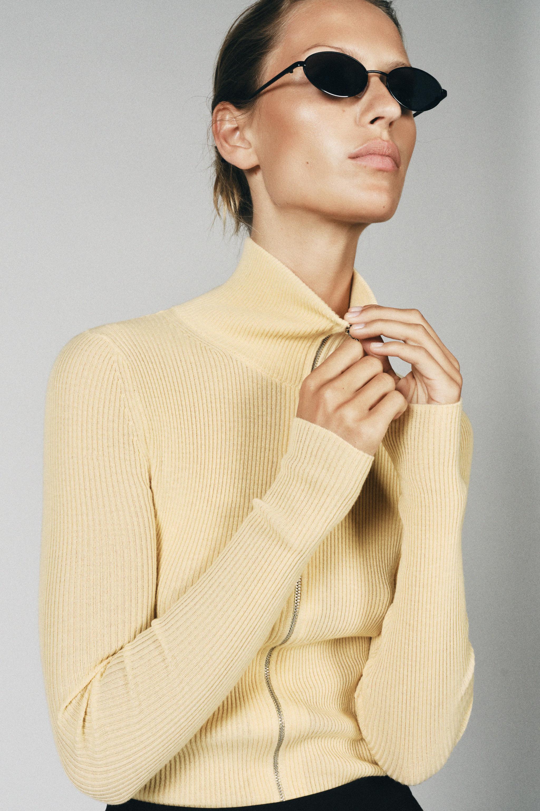 スリムフィット リブニットカーディガン - パステルイエロー | ZARA