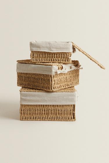 Zara COTTON-LINED BASKET WITH LID - Light beige - Image 0