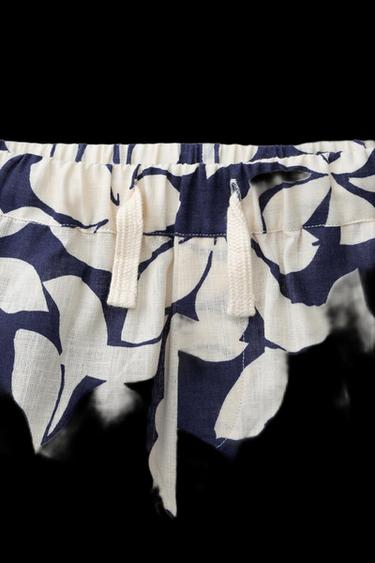 Zara FLORAL PRINT SHORTS WITH COTTON AND LINEN - Navy blue