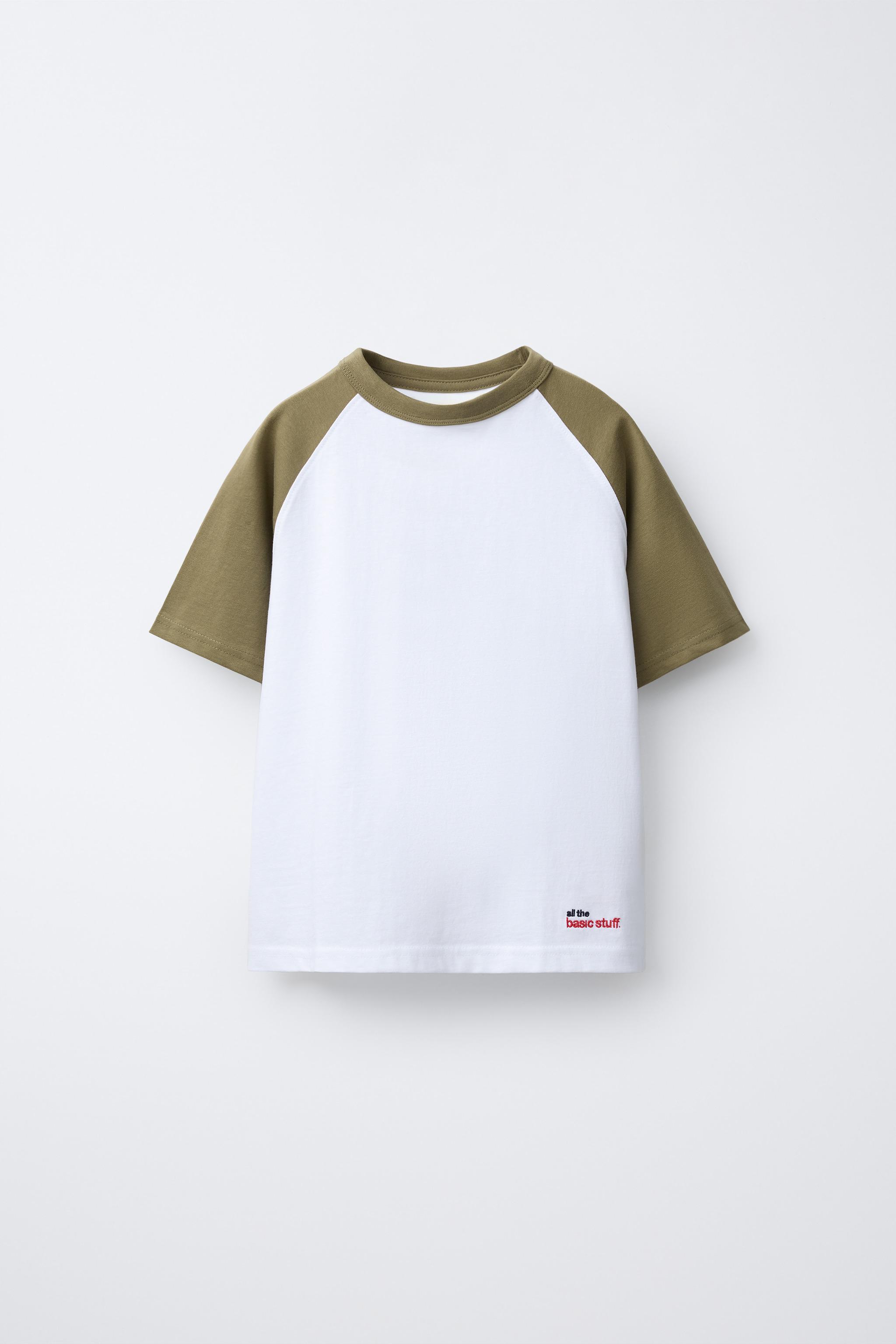 ラグランスリーブ刺繍テキストTシャツ - ホワイト/レッド | ZARA Japan