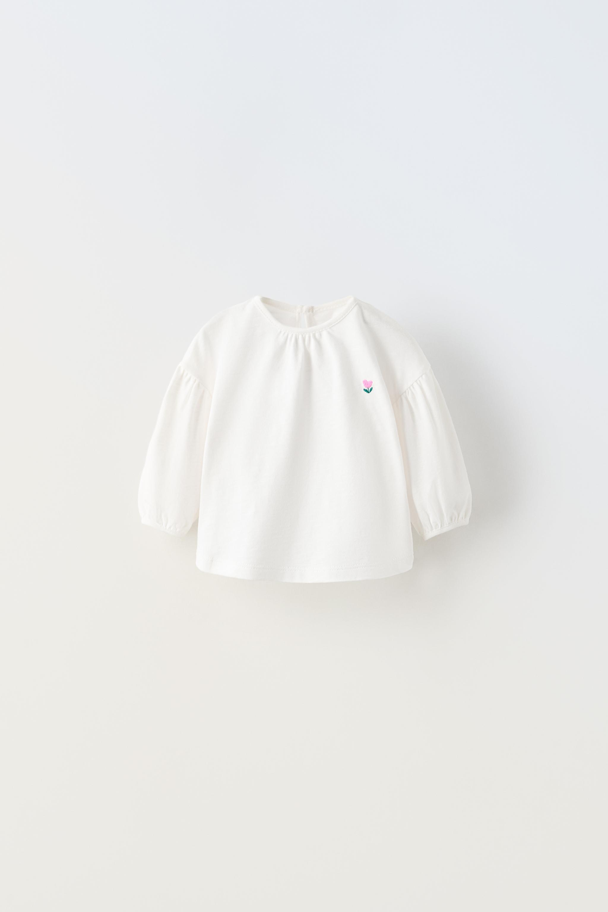 フラワー刺繍入りTシャツ - オフホワイト | ZARA Japan / 日本