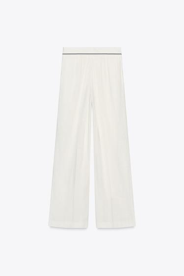 WIDE-LEG TROUSERS WITH TRIMS - White by Zara - Image 6