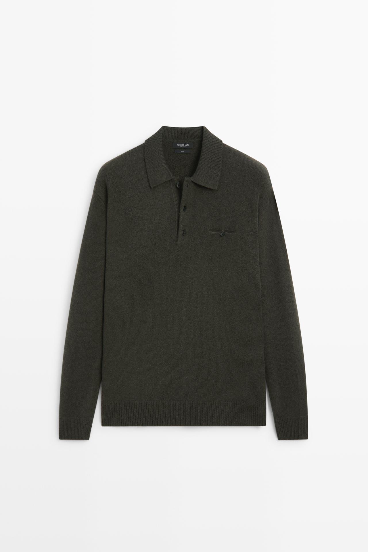 100% wool knit polo collar sweater — 843