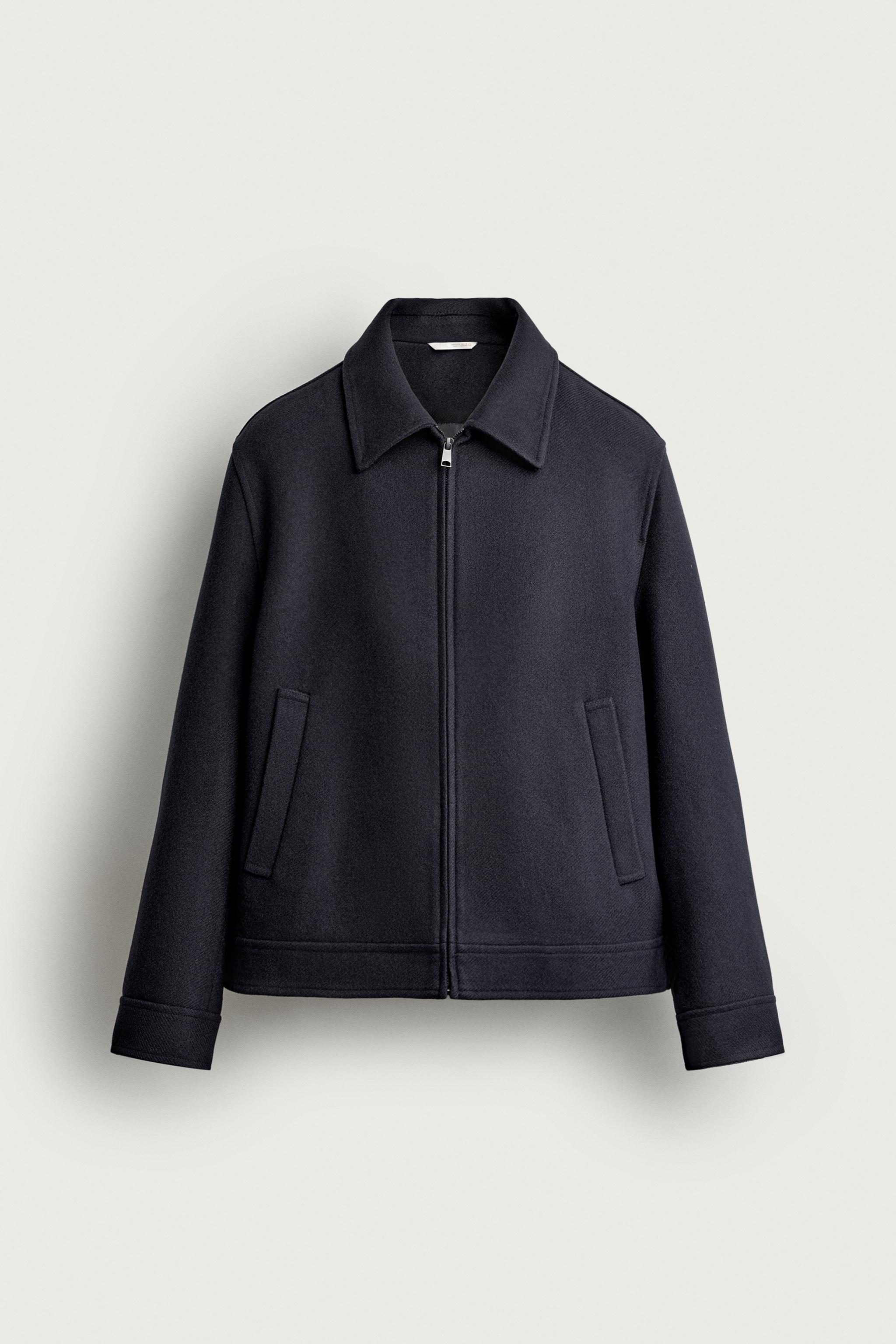 TEXTURED REGULAR FIT JACKET — Navy blue