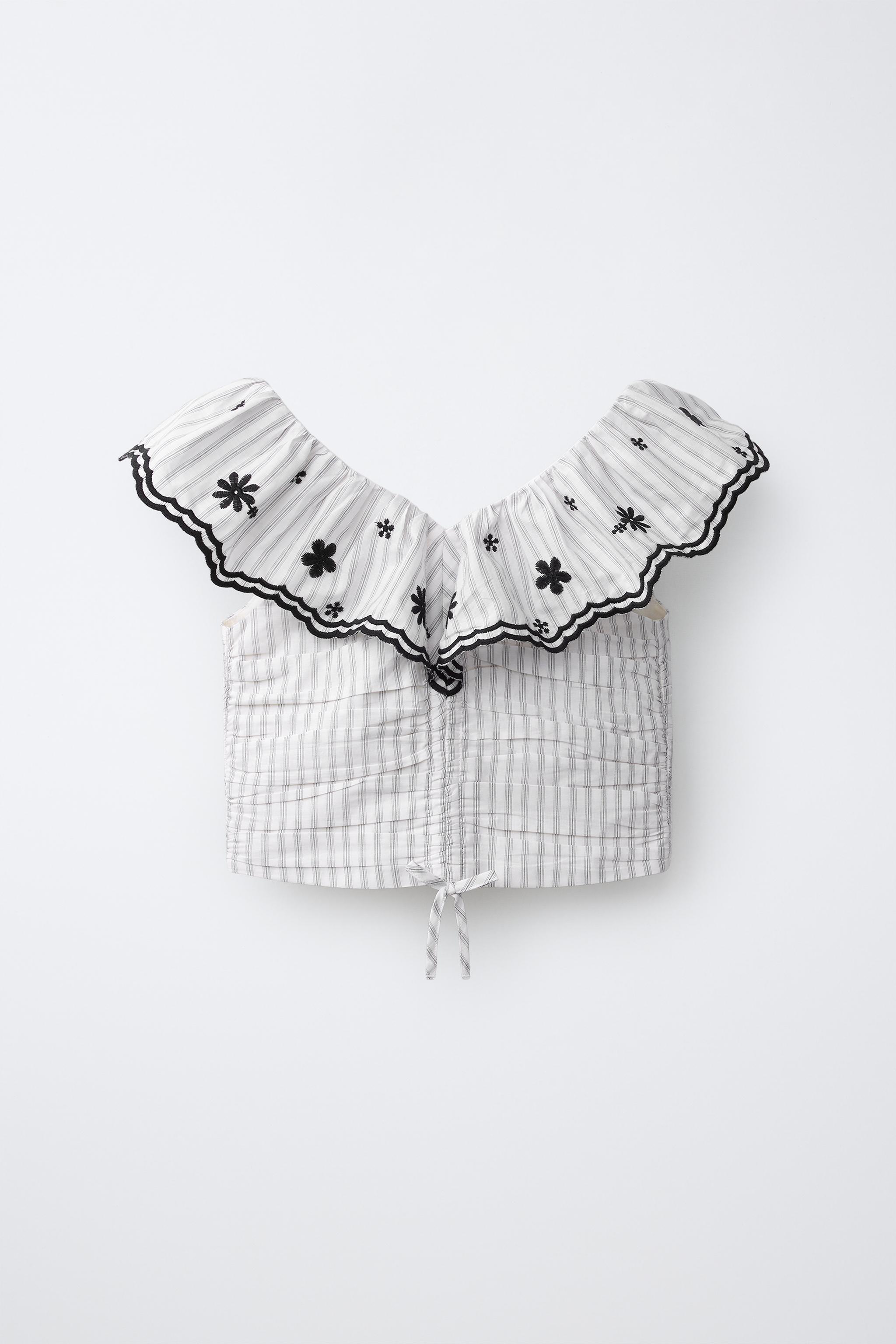 ストライプ刺繍入りトップス - ブラック/エクリュ | ZARA Japan / 日本