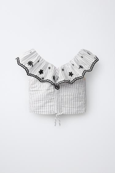 TOP RAYAS BORDADOS - Negro / Crudo de Zara - Imagen 0