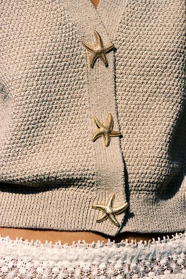 STAR BUTTON TEXTURED KNIT CARDIGAN - Sand by Zara - Image 1
