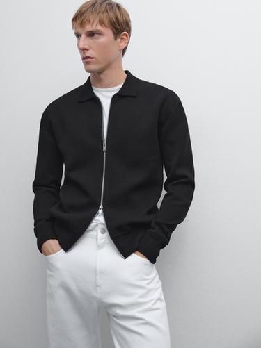Cardigan à fermeture Éclair en coton mélangé - Noir de Zara