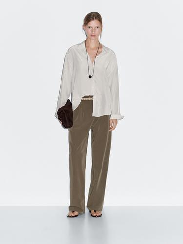 Zara Wide-leg flowing trousers with darts - Black gold - Image 0