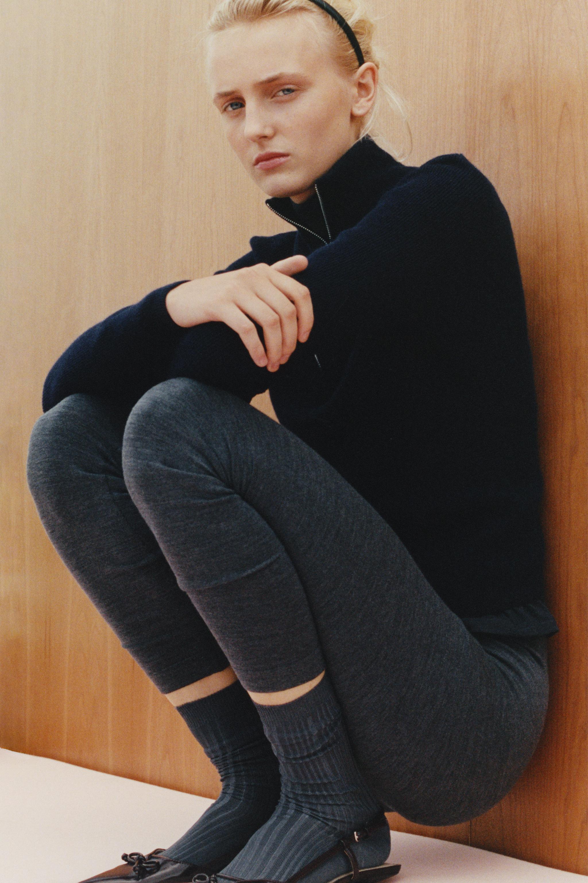 100% WOOL ZIP-UP SWEATER — Navy blue