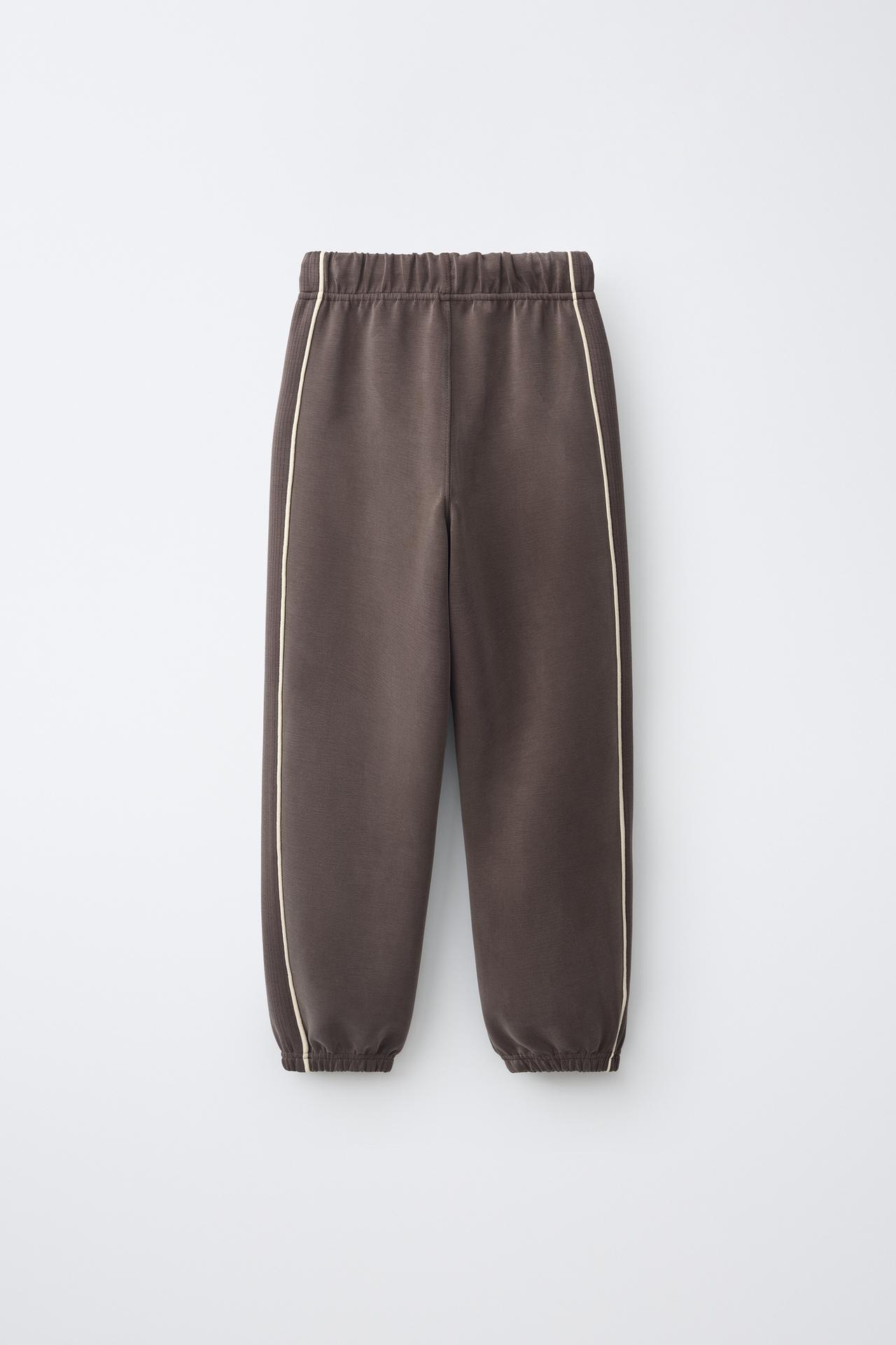 SPORTY CONTRAST PIPING TROUSERS — Dark brown