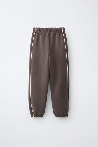 SPORTY CONTRAST PIPING TROUSERS — Dark brown 2
