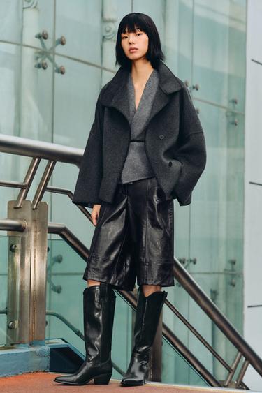 ZW COLLECTION CROPPED WOOL COAT - Dark grey by Zara