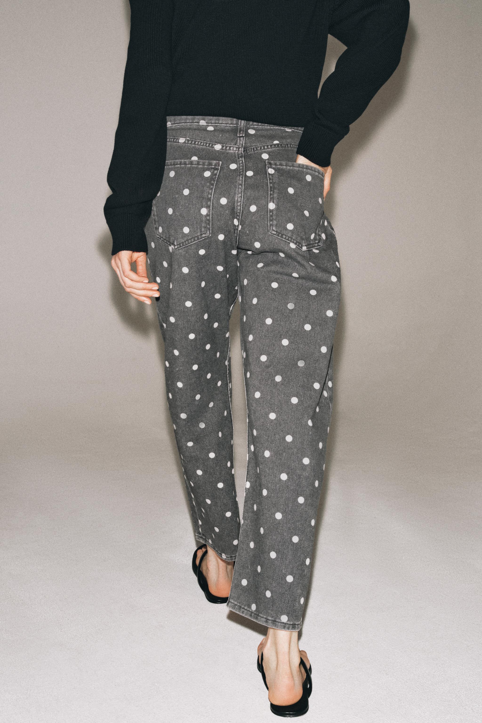 ZW COLLECTION MID-RISE POLKA DOT ANKLE RELAXED JEANS