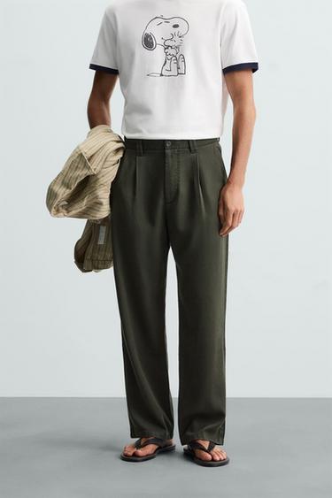 PANTALÓN LYOCELL PLIEGUES - Verde de Zara