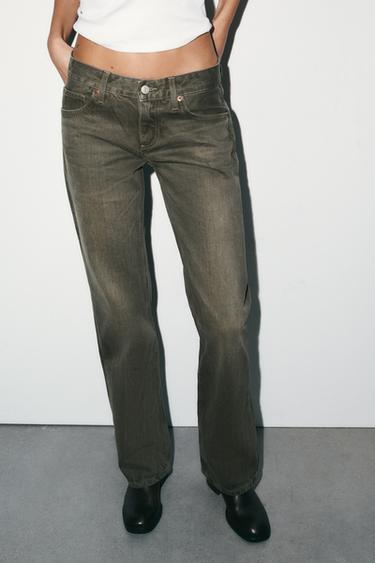 TRF LOW-RISE WIDE-LEG JEANS - Light khaki by Zara