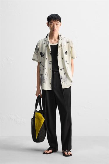 Zara 彈性花卉印花襯衫 - 米色