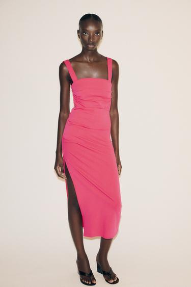 PLEATED MIDI DRESS - Fuchsia by Zara