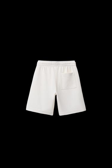 Zara SLIM FIT TEXTURED TOWELING SHORTS - Ecru