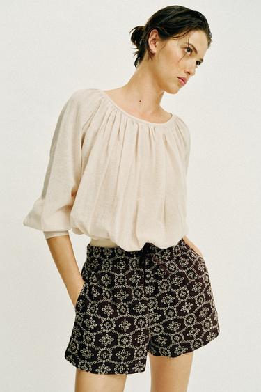EMBROIDERED DIE-CUT BERMUDA SHORTS - Brown / Ecru by Zara - Image 2