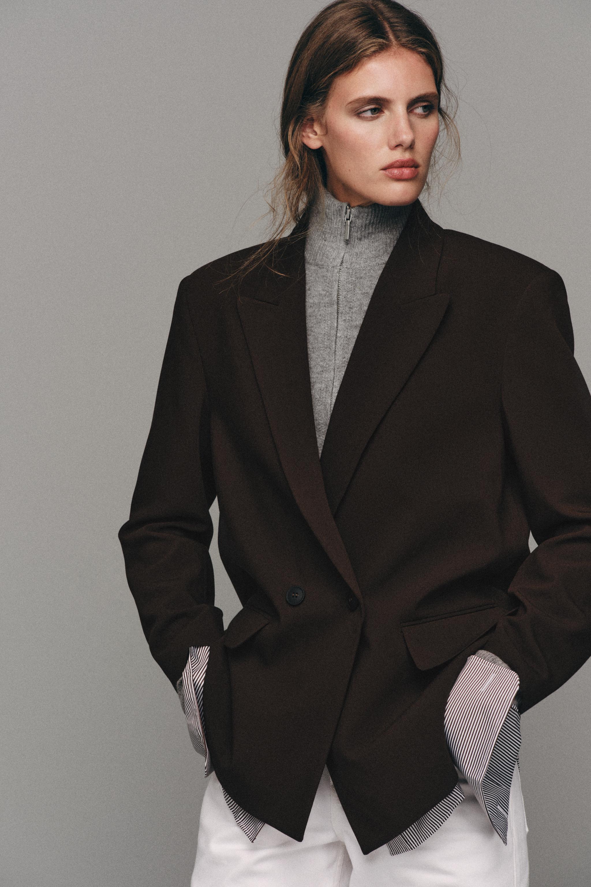 OVERSIZED DOUBLE-BREASTED BLAZER — Brown