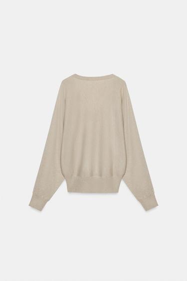 WOOL BLEND V-NECK JUMPER - Sand / Marl by Zara - Image 4