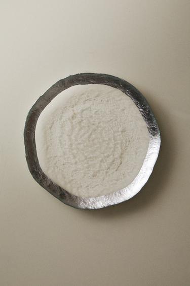 PLATO POSTRE VIDRIO RELIEVE FILO PLATEADO - Plata de Zara