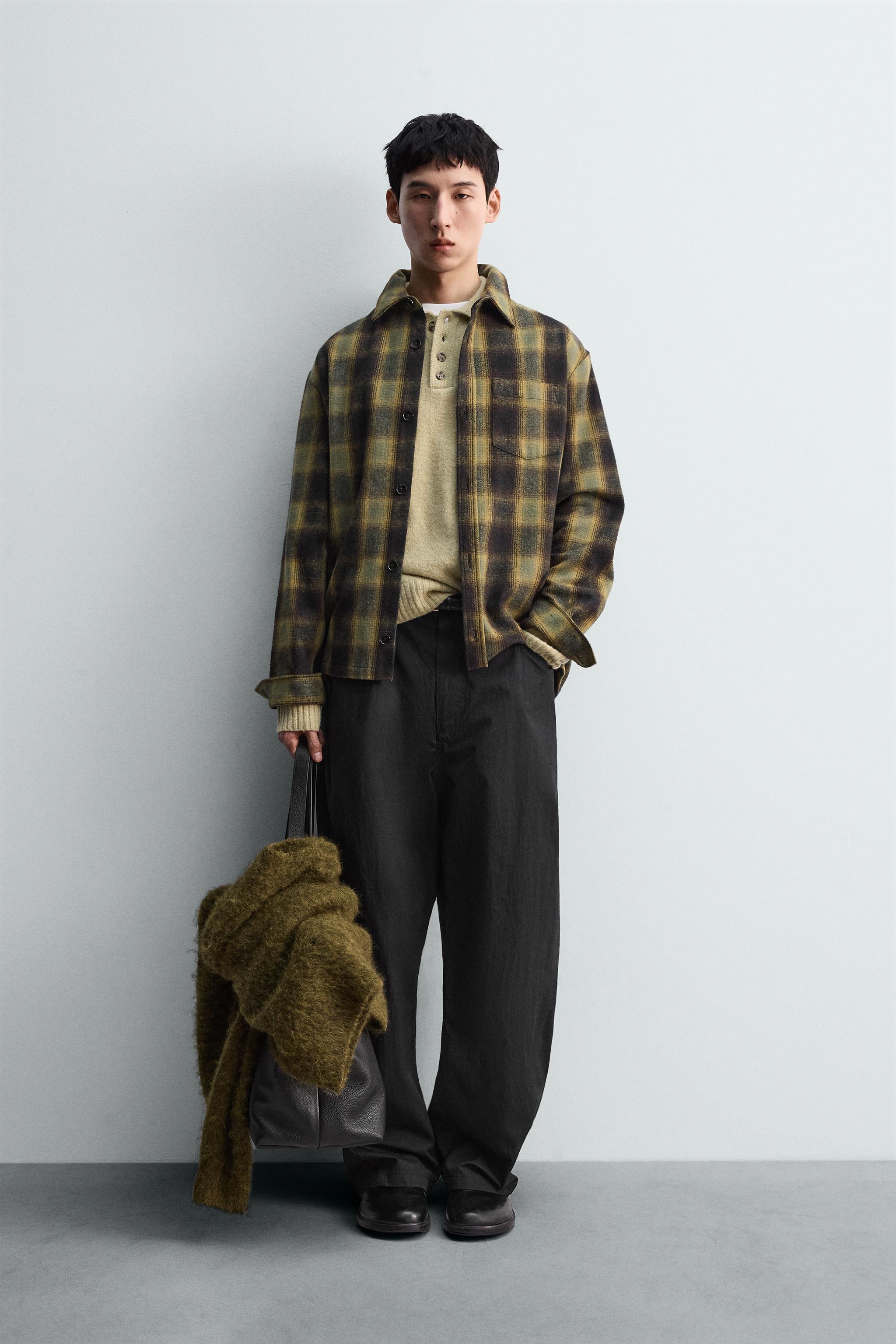 チェック柄リラックスフィットシャツジャケット - ブラウン/グリーン